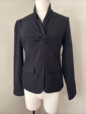 Sandra Angelozzi Black Twisted Front 100% Wool Pullover Top M